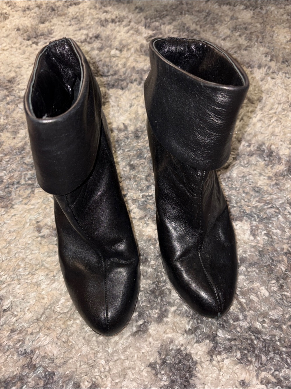 Women's Black Leather Fold-Over Ankle Booties